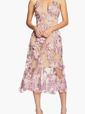 Dress the Population Audrey Floral Appliqué Lace Dress, Lilac, Pink & Nude, Med